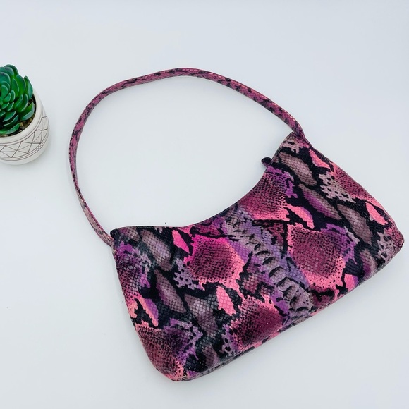 Rob Ference Vintage Y2K Pink Purple Ombré Snakskin Print Shoulder Hobo Bag - Picture 1 of 11